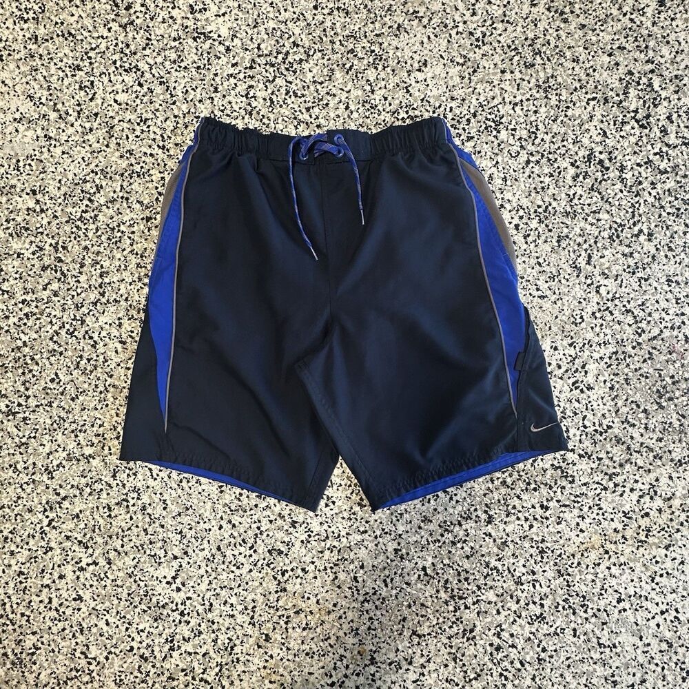 Nike Board Shorts Men's Large Swim Trunks Navy Blue Embroidery Mesh Y2K 00s